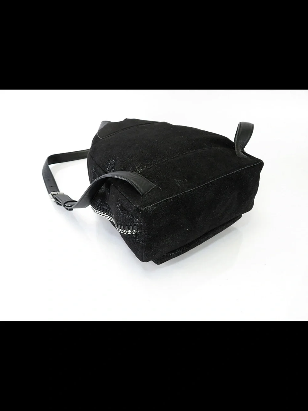Stella McCartney Black Suede Backpack with Silver Chain Trim